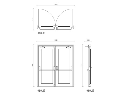 酒吧紧急出口门三视图 紧急出口门平面图 紧急出口门立面图 紧cad施工图 