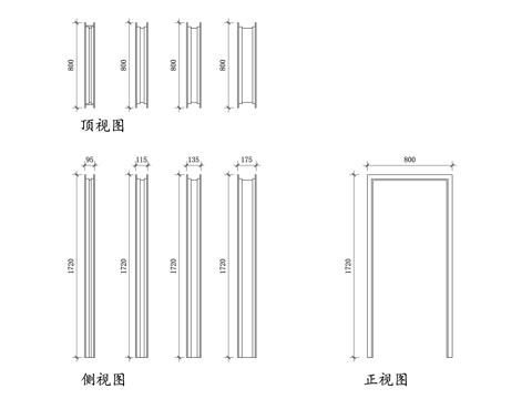 金属门框三视图 门框平面图 门框立面图 门框剖面图 金属框架cad施工图