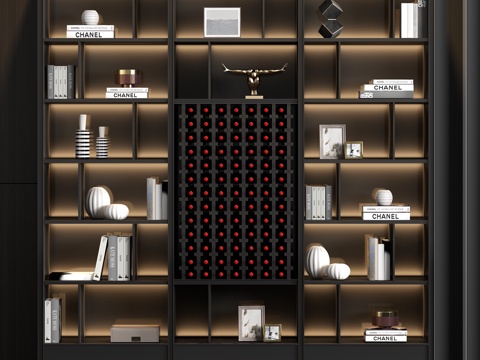  新中式实木装饰酒柜酒水饰品组合3d模型 