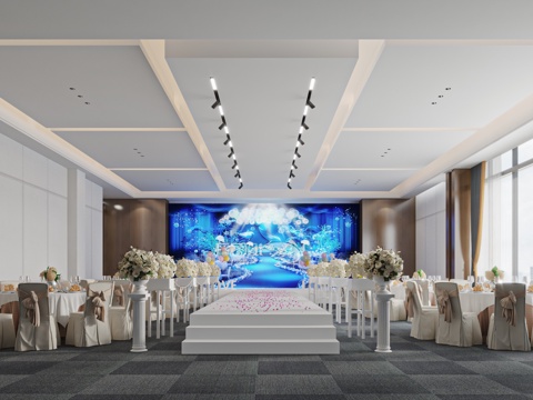  现代婚礼宴会厅3d模型 