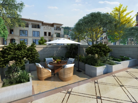  简欧别墅庭院3d模型 