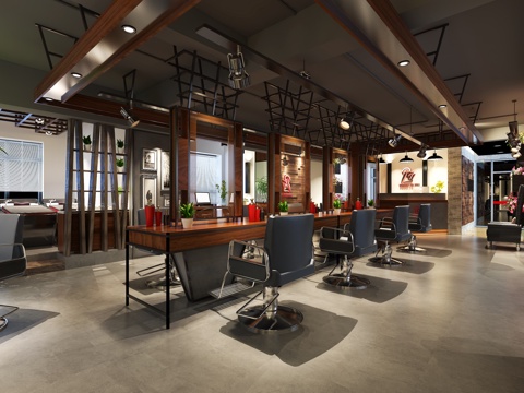  工业风理发店3d模型 