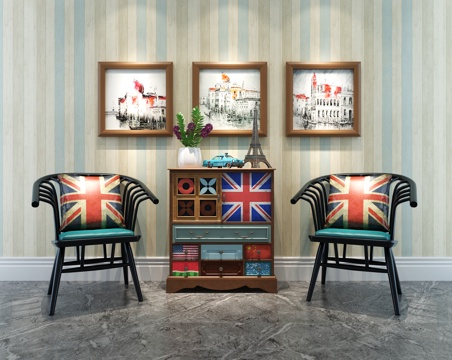  美式沙发 玄关柜 装饰画3d模型 