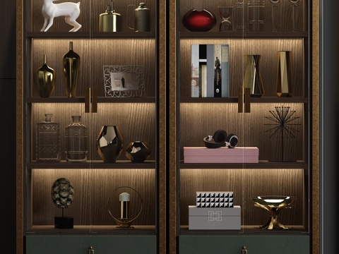  新中式实木装饰柜饰品组合3d模型 