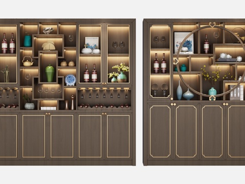  新中式酒柜组合3d模型 