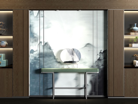  新中式实木装饰柜案几饰品组合3d模型 