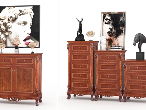  欧式古典鞋柜斗柜边柜摆件组合3d模型 