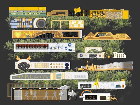 现代儿童景墙 儿童活动墙 运动景墙 直线 儿童景墙su模型