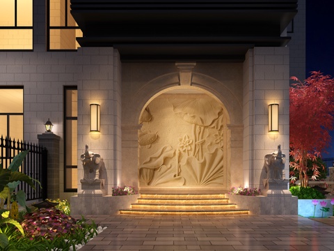  简欧欧式景观花园模型3d模型 