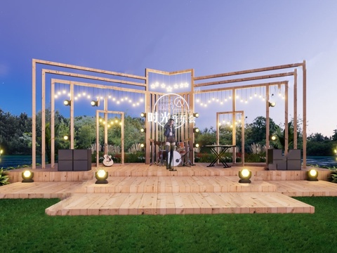 现代网红露营  落日灯打卡点 露营打卡 网红打卡su模型