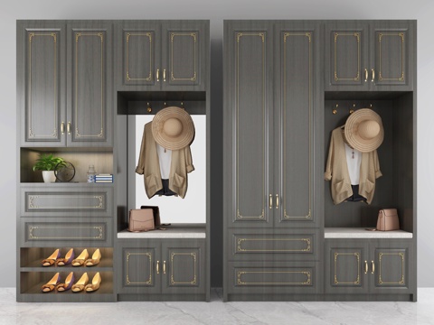  新中式实木鞋柜3d模型 