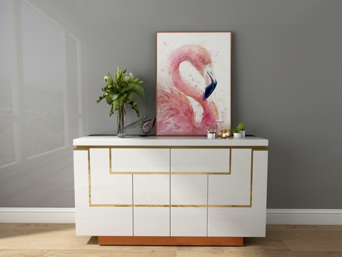  简欧装饰柜 摆件 花瓶 装饰画3d模型 