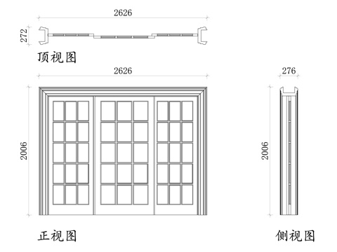 玻璃推拉门三视图 推拉门平面图 推拉门立面图 推拉门剖面图cad施工图