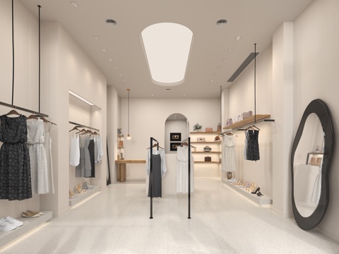  现代奶油风服装店3d模型 