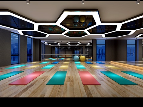  工业风健身房 前台 瑜伽 各种区域都有3d模型 