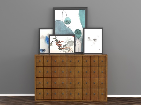  中式装饰柜 挂画 餐边柜 玄关柜 古董柜3d模型 