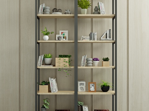  现代书架 书籍 书柜绿植 盆栽 植物装饰品摆件陈设品3d模型 