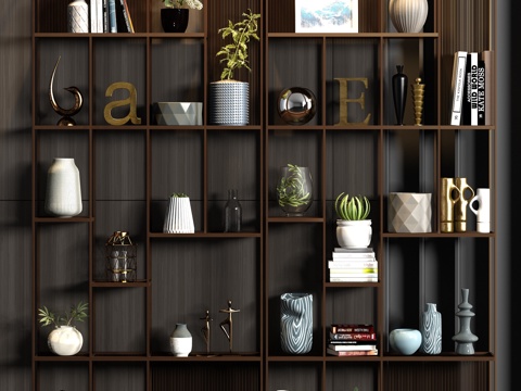  新中式金属装饰架饰品组合3d模型 