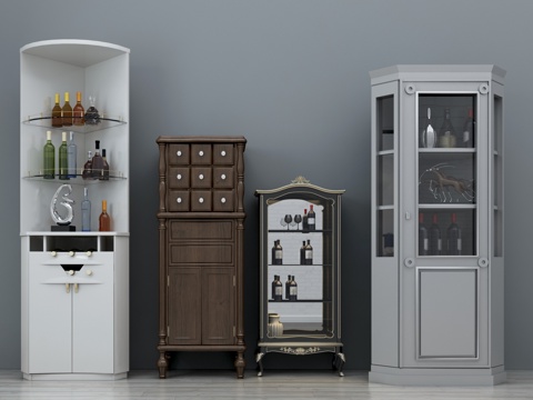  美式现代餐边柜 酒柜3d模型 