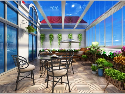  美式阳台美式 花园模型3d模型 