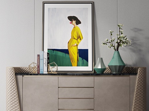  现代轻奢边柜 花瓶 挂画3d模型 