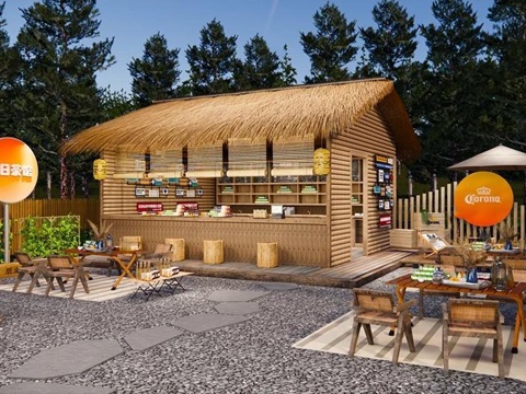  现代营地 营地贩卖亭 营地木屋 露营风庭院su模型 