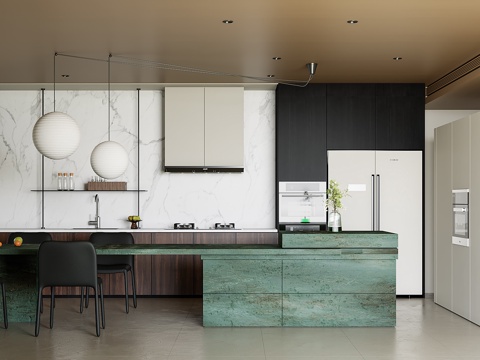  意式极简餐厅厨房岛台3d模型 