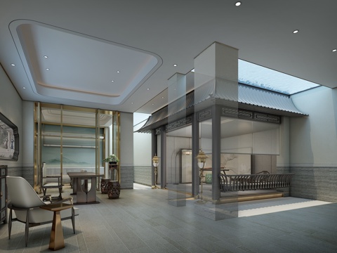  新中式琴室休息室3d模型 