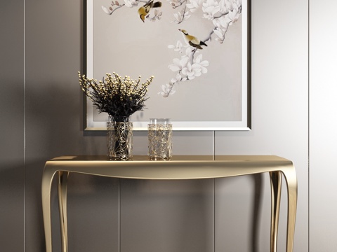  后现代玄关台 挂画 花瓶 条案 轻奢家具3d模型 