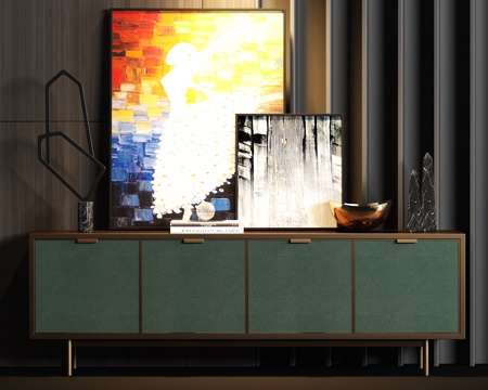  新中式金属皮革端景柜饰品组合3d模型 