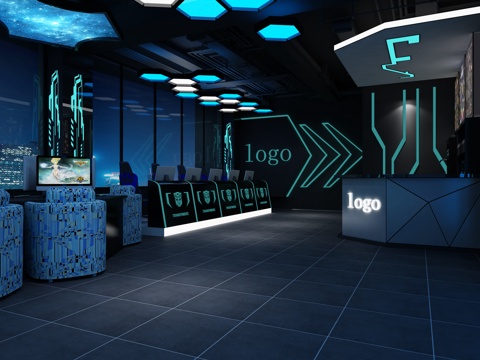  现代网咖 网吧 科技感 现代3d模型 