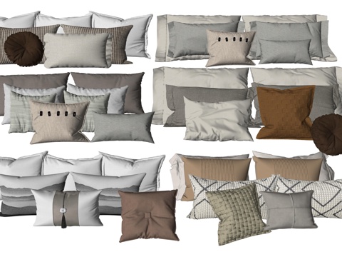  奶油风卧室床品抱枕su模型 