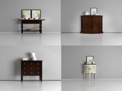  美式边柜 窗帘 沙发 装饰灯3d模型 