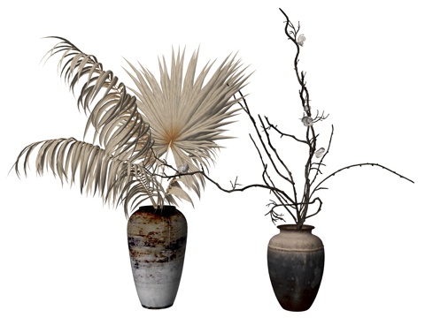 中式植物装饰摆件su模型