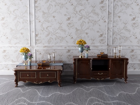  欧式电视柜茶几组合3d模型 