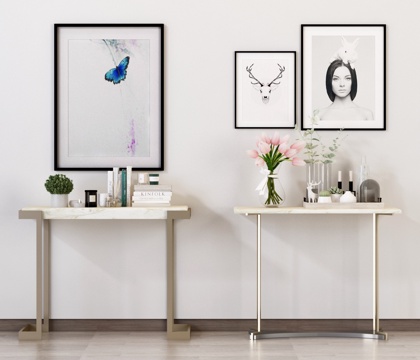  新中式边柜 玄关柜 挂画 摆件3d模型 