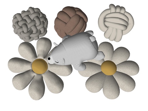  奶油风花瓣抱枕床品su模型 