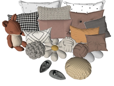  奶油风抱枕床品su模型 