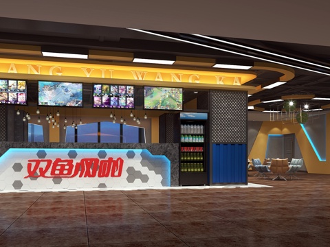  现代工业网咖网吧大厅前台3d模型 