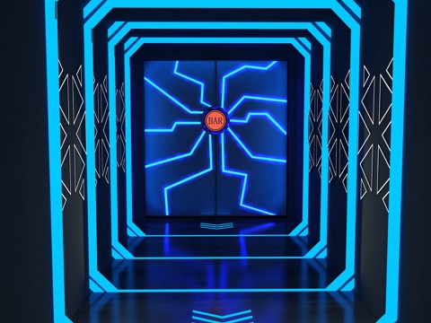  现代 网咖 网吧 科技门3d模型 