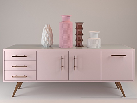  新中式电视柜花瓶陈设摆件3d模型 