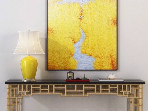  新中式玄关柜 边柜 台 灯 挂画 摆件3d模型 