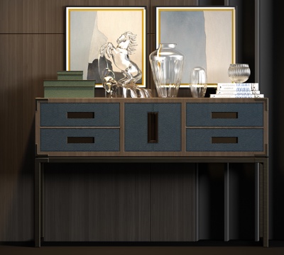  新中式金属皮革端景柜饰品组合3d模型 