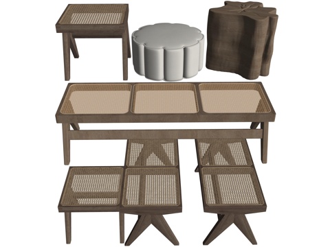  中古风床尾凳换鞋凳su模型 