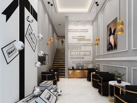  简欧美容院大厅3d模型 