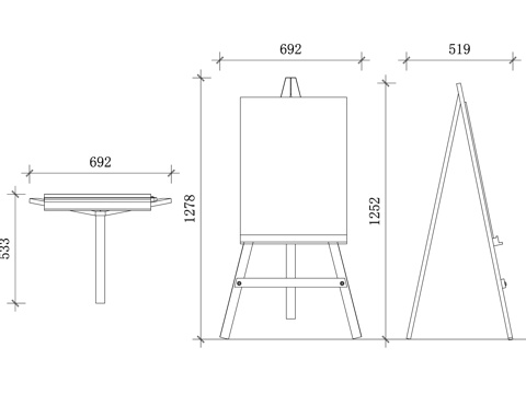 木质画架 木制画架 绘画支架 艺术家画架 写生架 画板支架cad施工图