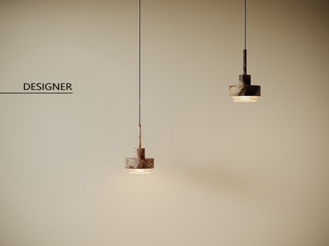 现代中古风吊灯 石材小吊灯su模型