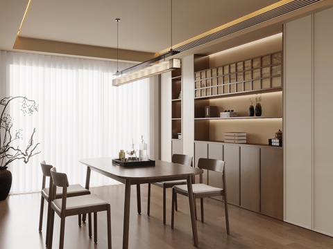  中古风餐厅 餐桌椅 餐边柜 酒柜3d模型 