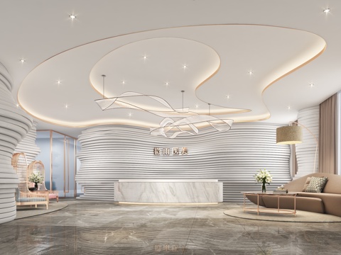  现代美容院前台 休息区 休闲沙发3d模型 