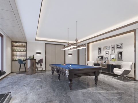  现代活动室 台球室 娱乐室3d模型 